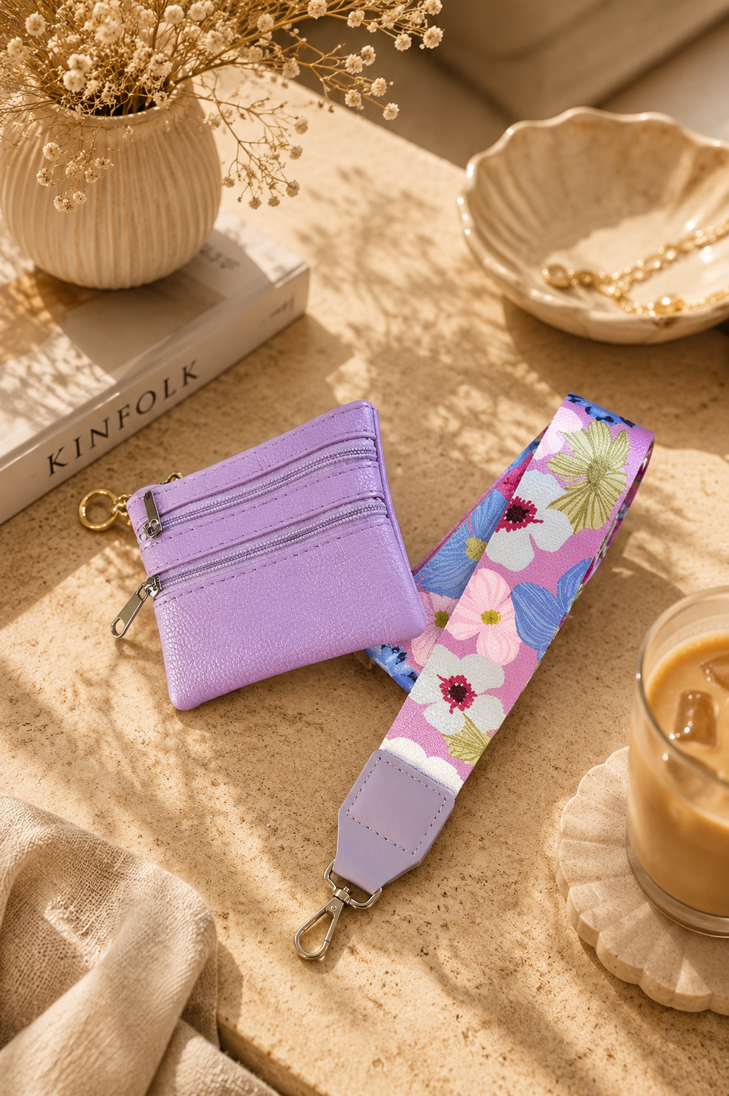 Sangle + portefeuille Violet Grace