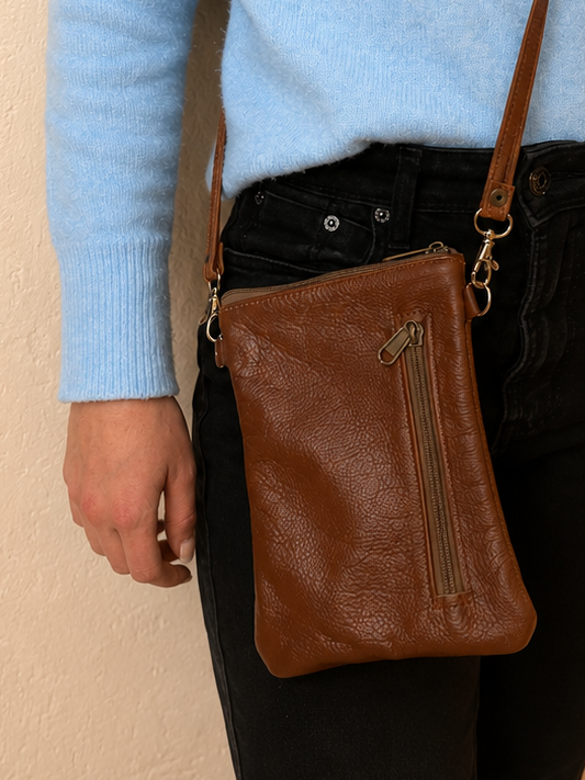 Bandoulière de tous les jours pour téléphone, en cuir véritable - Marron