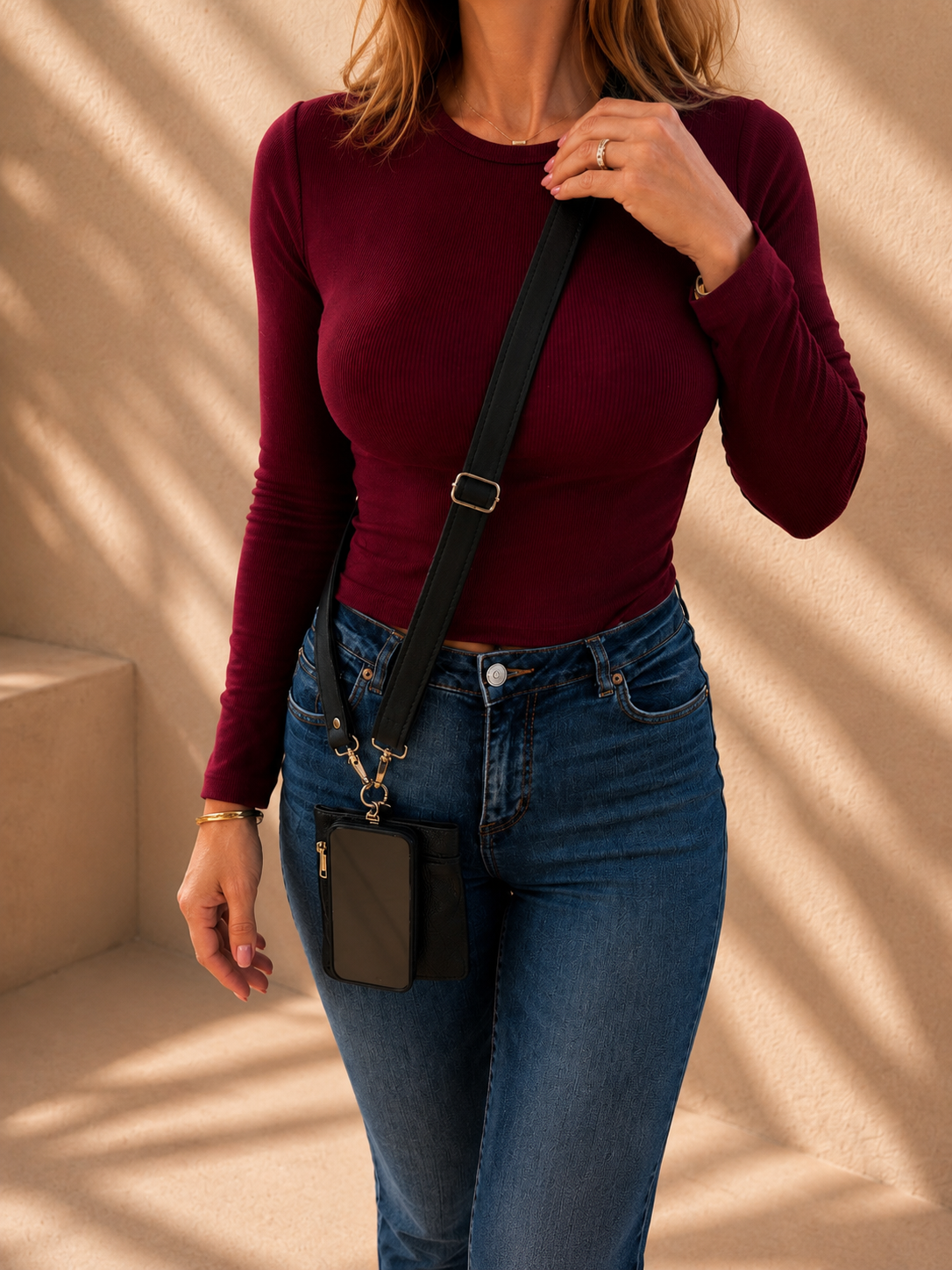 Genuine Leather Crossbody
Strap & Wallet